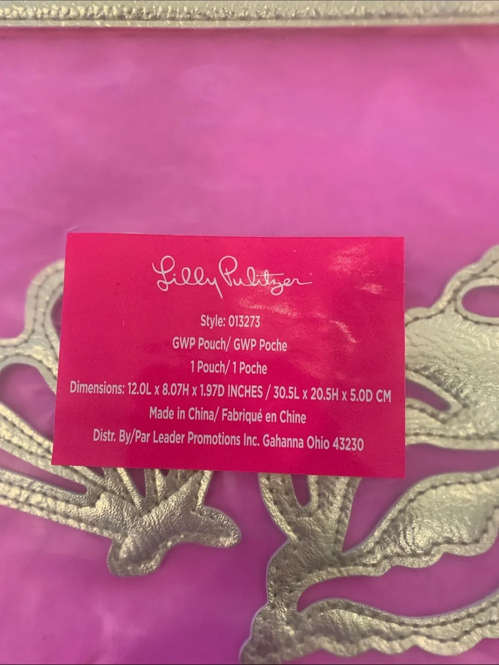 Lilly Pulitzer Hot Pink Cosmetic Pouch with Gold Shell Detail